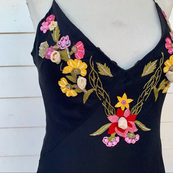 Vintage Betsey Johnson 90s 2000 100% silk Maxi midi dress embroidered low back - Picture 3 of 13